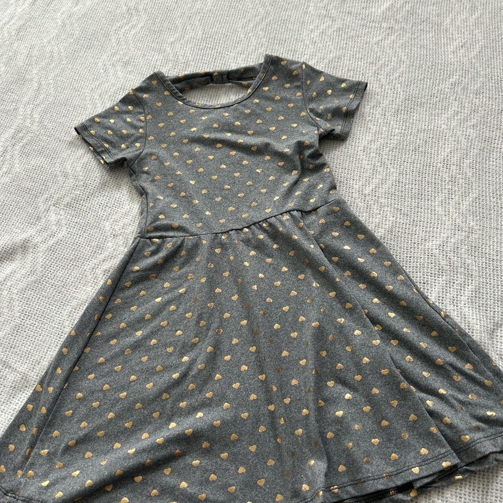 My Destiny Chic Girls Gray Dress with Gold Polka Dots Size 5/6